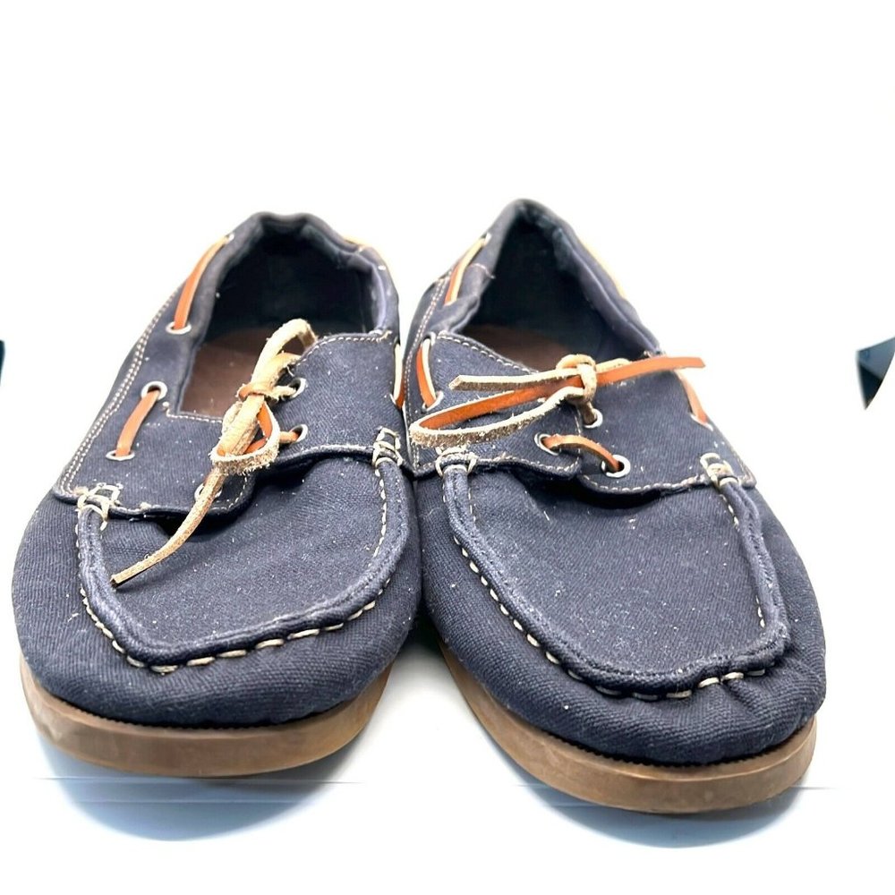 H&M Mens Blue Fabric Round Toe Lace Up Low Top 2 Eye Boat Shoes Size 11.5